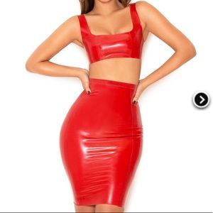 House of CB red latex two piece